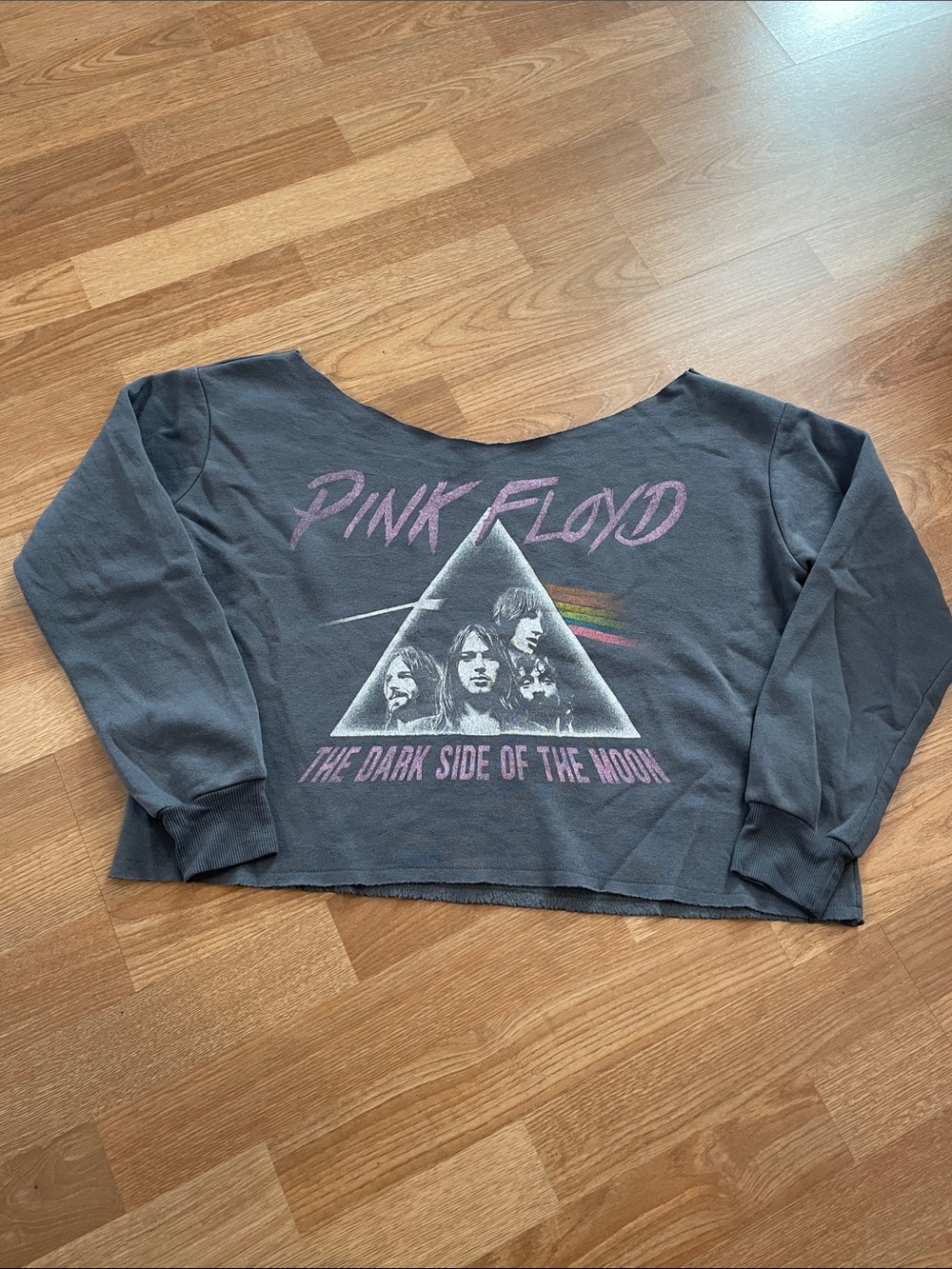 Pink Floyd The Dark Side of the Moon Grey Cropped Off-Shoulder Sweatshirt XS